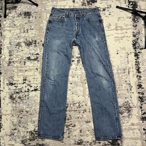 Levis 501 Men Blue Jeans Denim 33x34 Y2K 2006 Made In Mexico Button Fly Distress